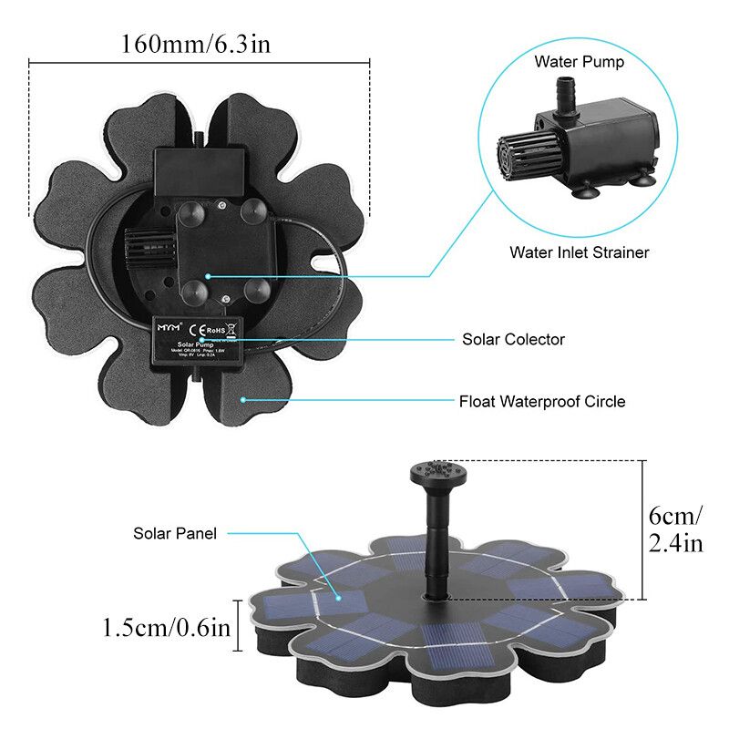 Solar Powered Pool Floating Water Pump With 4Pcs Sprinkler Fountain Nozzles Watering Pond Submersible Solar Panel ,Stand BaseKit Garden Outdoor Bath Fish Tank Outdoor