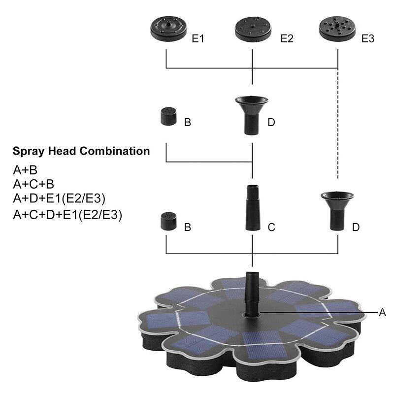 Solar Powered Pool Floating Water Pump With 4Pcs Sprinkler Fountain Nozzles Watering Pond Submersible Solar Panel ,Stand BaseKit Garden Outdoor Bath Fish Tank Outdoor