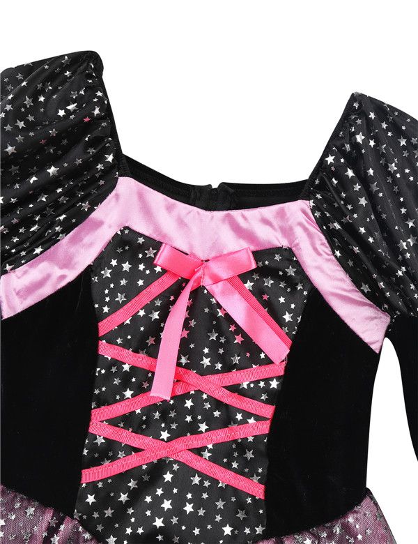 Kid Girls Halloween Witch Costume Cosplay Dress With Hat Wand Dress Up Clothes