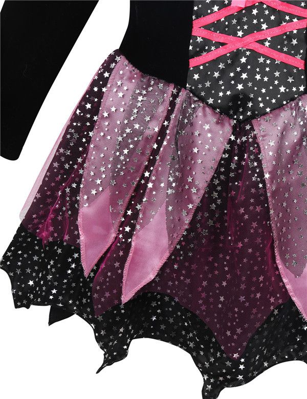 Kid Girls Halloween Witch Costume Cosplay Dress With Hat Wand Dress Up Clothes