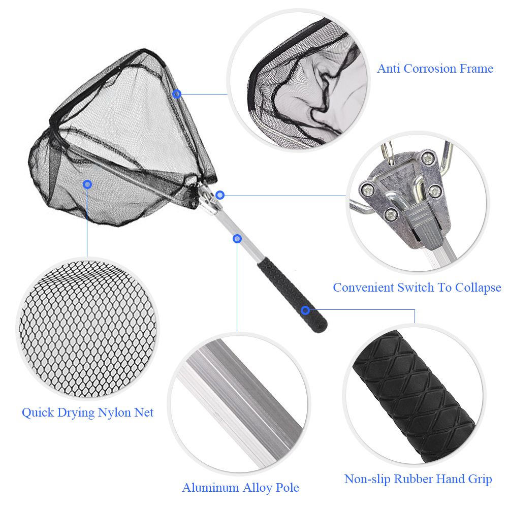Folding Fish Landing Net Collapsible Triangular Fly Fishing