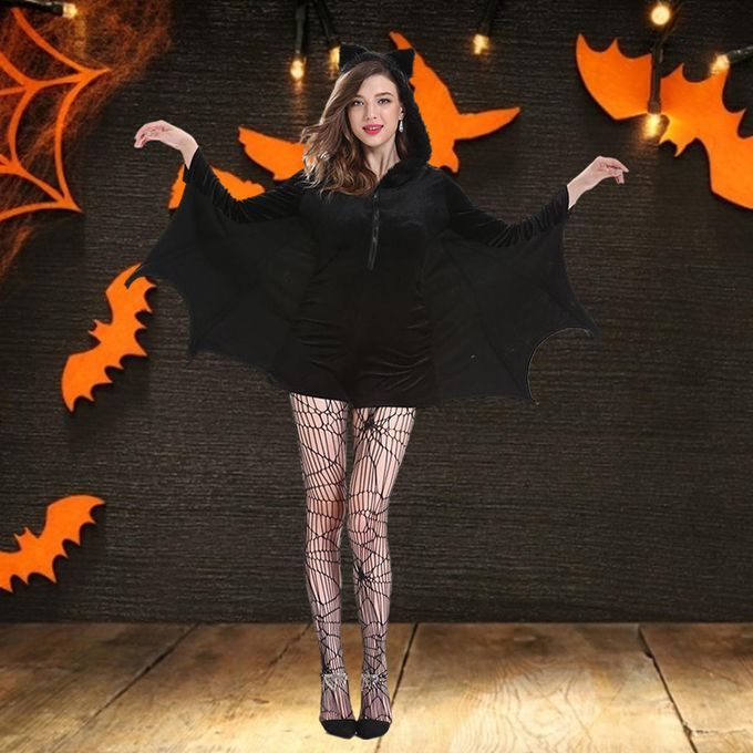 Vampire Bat Wing Black Cape Adult Halloween Womens Fancy Dress M