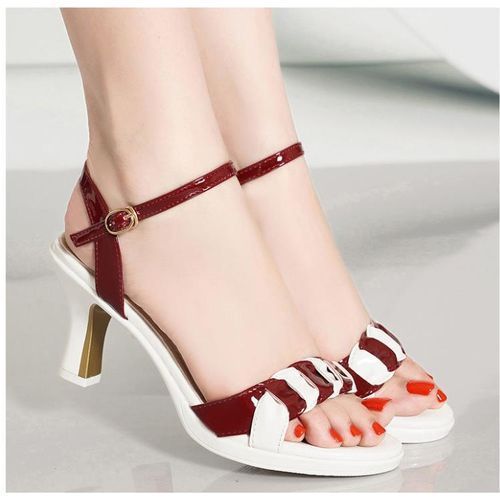 Ladies Color Block High Heel Sandals-White Red