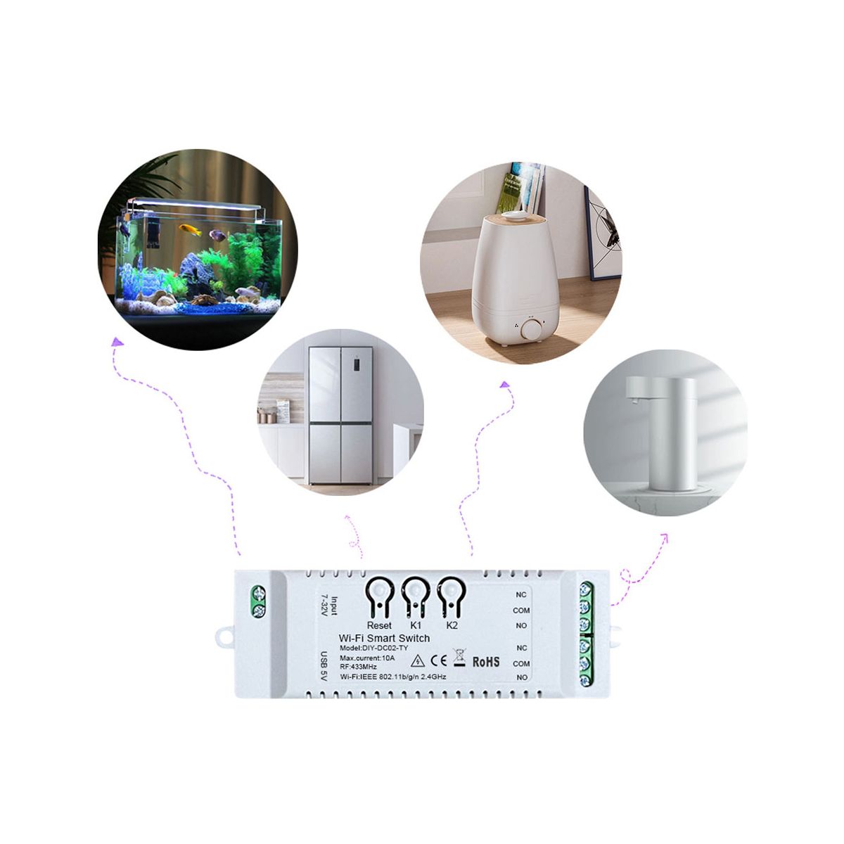 2CH Tuya WiFi Smart Switch DIY Timer 85-265V 5V 2.4G WiFi