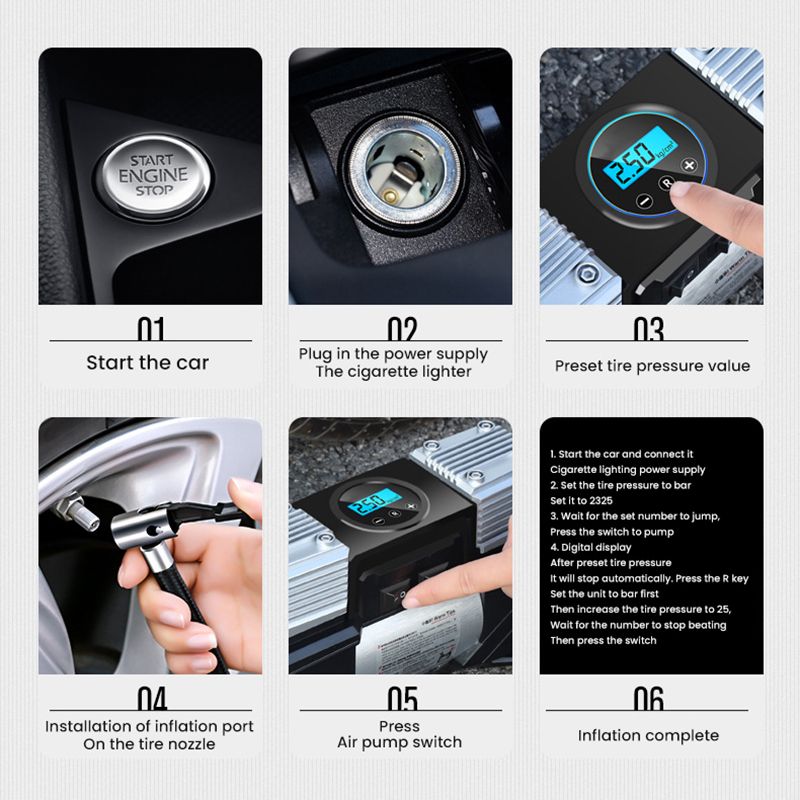 12V 180W Double Cylinder High Pressure Car Air Pump Electric Digital Inflator Pump Tire Inflator Compressor Auto Tyre Air Pump
