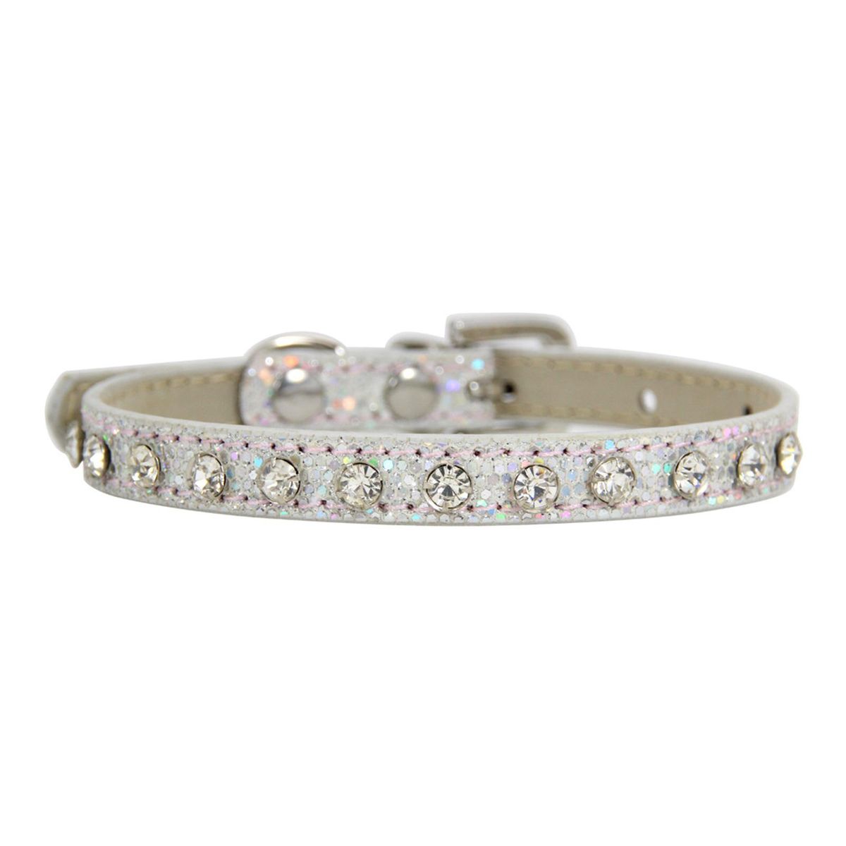 Cat Neck Strap Dog Cat Rhinestones Neck Strap Pet Training Leash Silver