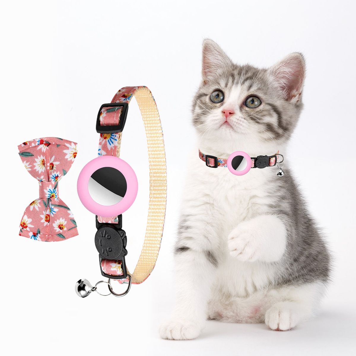 Puppy Neck Strap Anti-lost Animal Safety Dog Cat Floral Print Collar Pink
