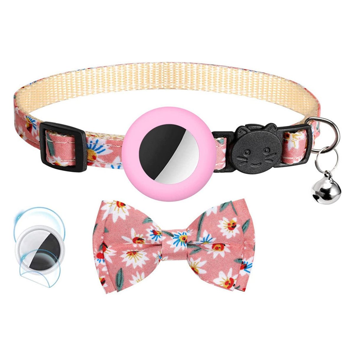 Puppy Neck Strap Anti-lost Animal Safety Dog Cat Floral Print Collar Pink