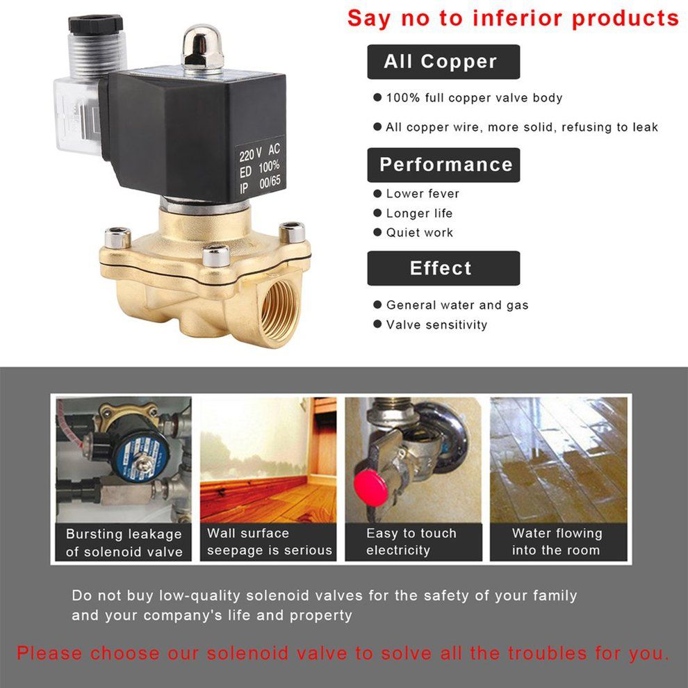 TB 1/2 Inch AC 220V Square Coil Pure Copper Direct Acting Great Solenoid Valve