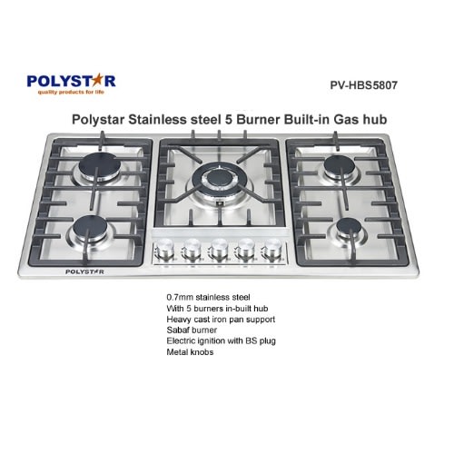 Stainless Steel 5 Built In Hob Glass Gas Cooker - pv-hbs5807