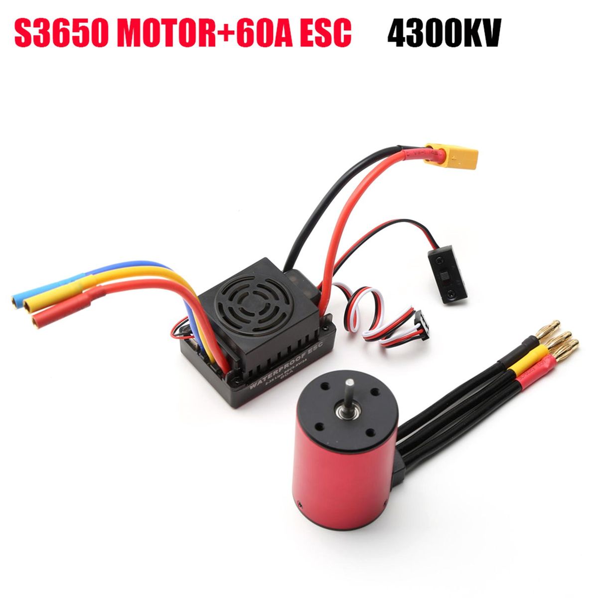 S3650 4300KV Brushless Motor 60A Brushless ESC XT60 Plug Replacement for 1/8/1/10 Tamiya Car