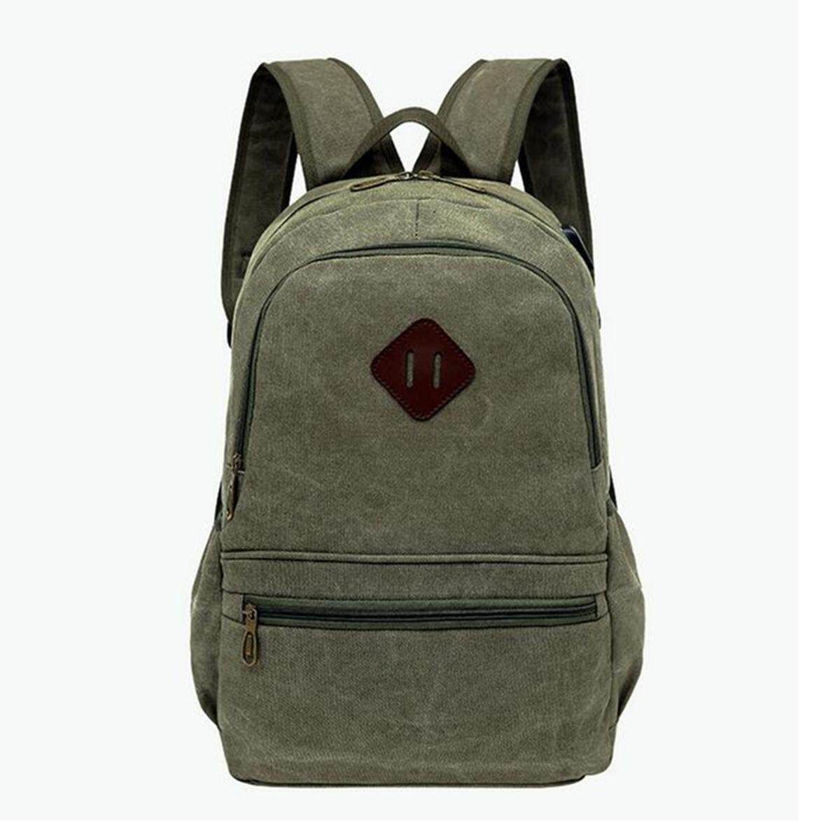 Men Women Canvas Retro USB Design Backpack School Laptop Bag Bookbag Rucksack Green Green