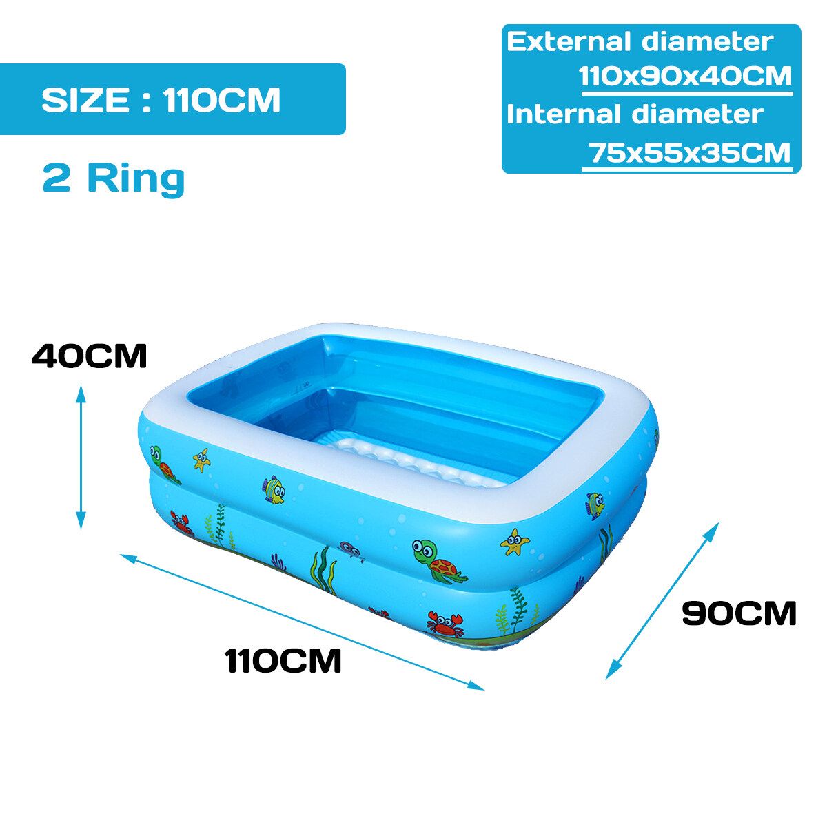 Inflatable Swimming Pool Adults Kids Family Pool Bathing Tub Outdoor Indoor 1.1m2Rings