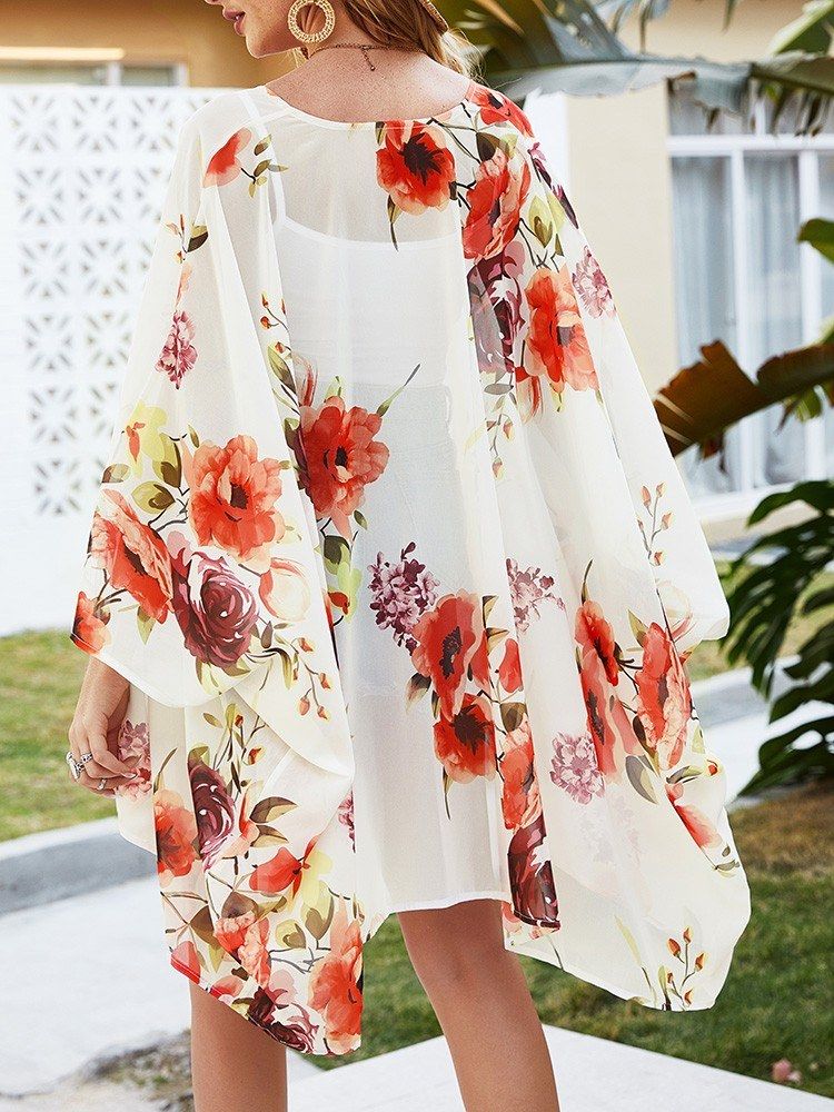 New Women Chiffon Kimono Cardigan Beach Cover Up Floral