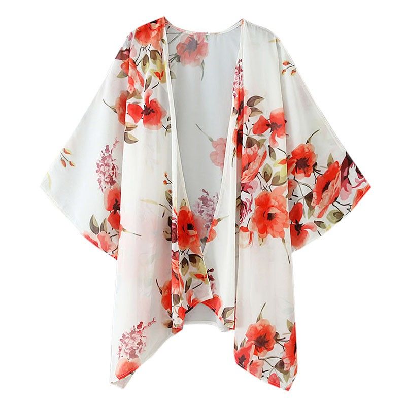 New Women Chiffon Kimono Cardigan Beach Cover Up Floral