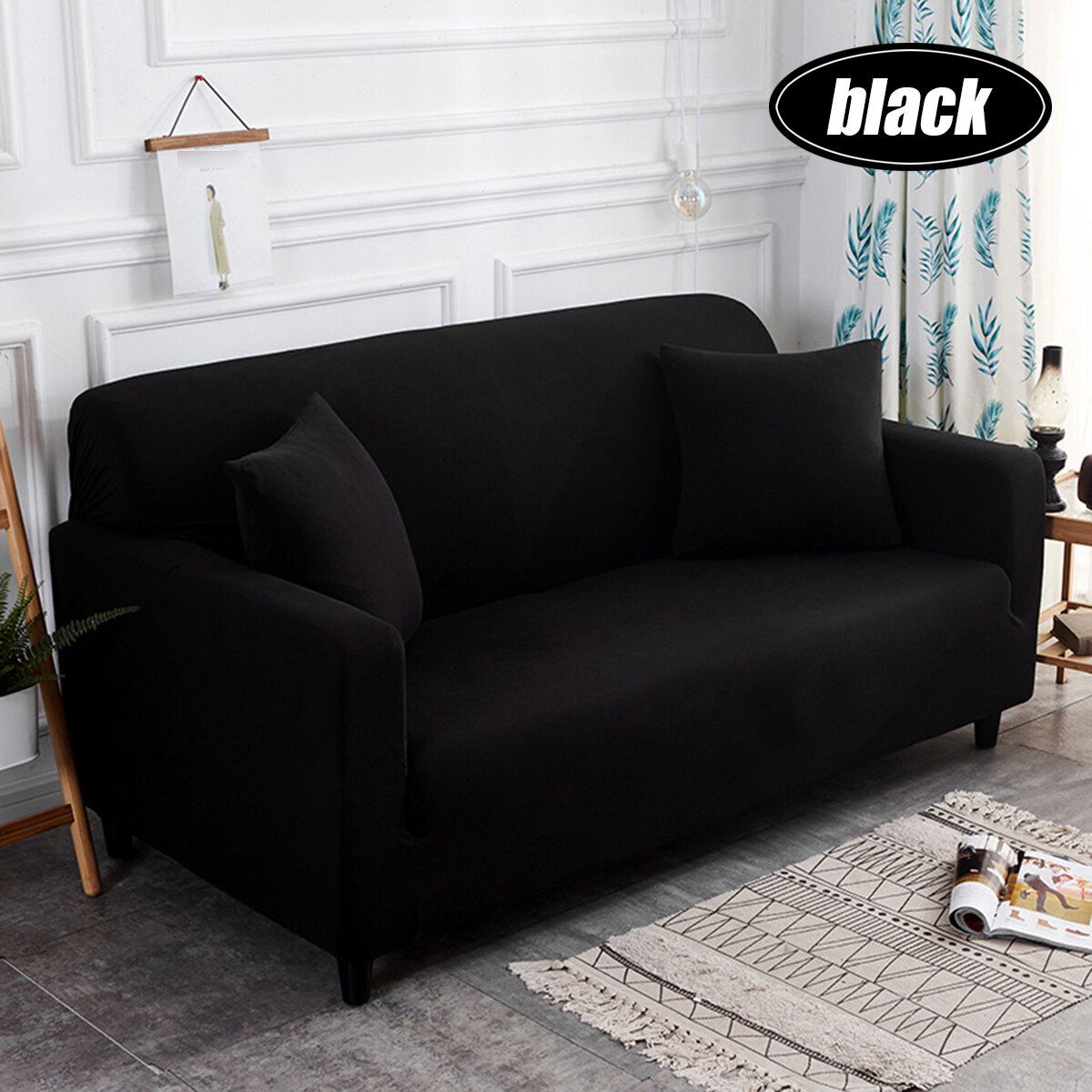 6 Colors Spandex Elastic Stretch 1/2/3 Seats Sofa Armchair Cover Living Room Couch Home Decoration Black