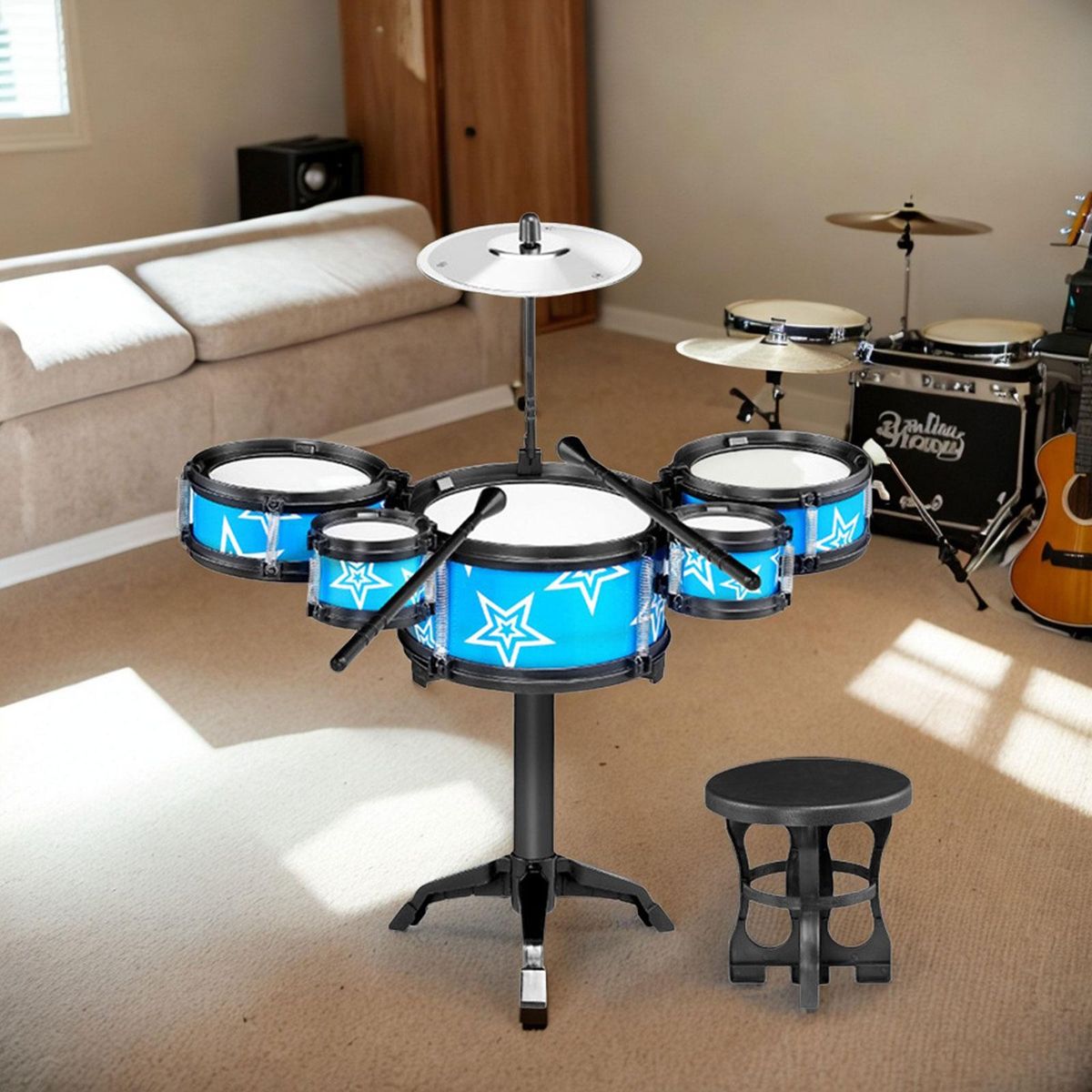 Simulation Drum Sets Preschool Learning Toys Blue With
