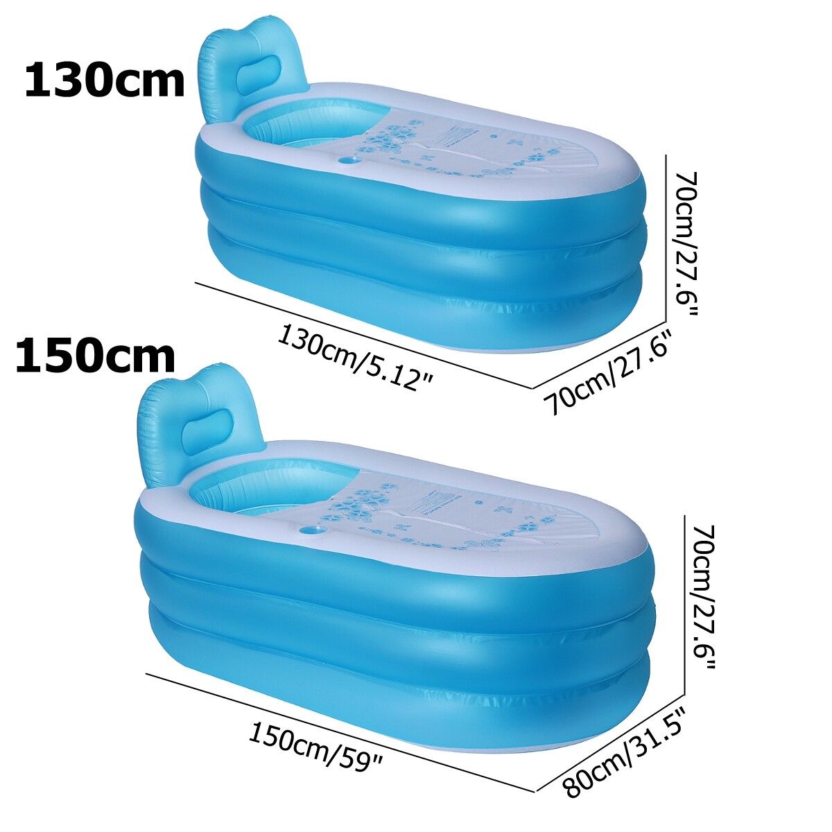 59'' Inflatable Folding PVC Blow Up Bathtub Adult Home Spa Tub Swimming Portable 150cm Blue