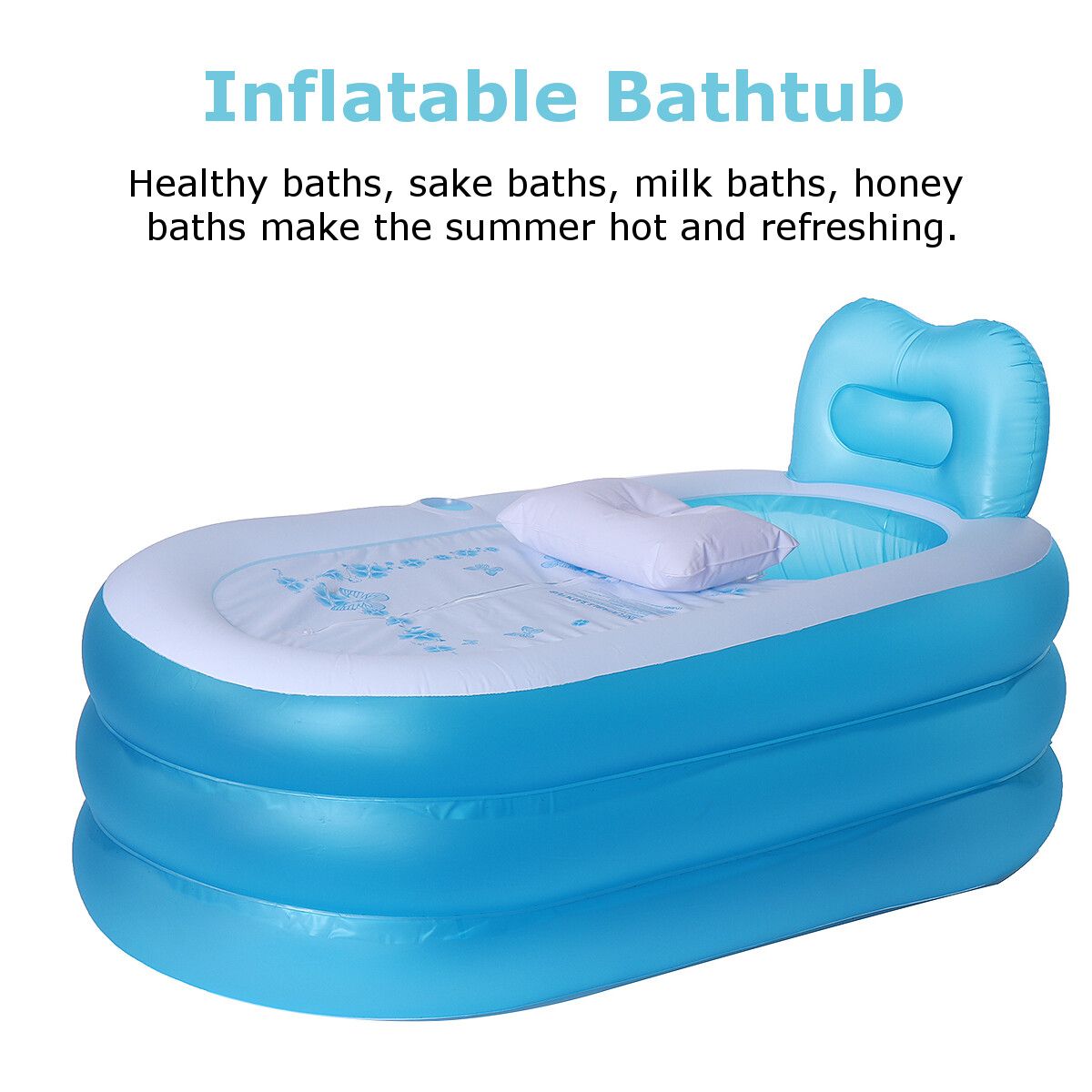 59'' Inflatable Folding PVC Blow Up Bathtub Adult Home Spa Tub Swimming Portable 150cm Blue