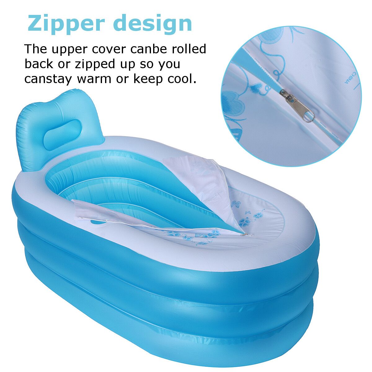 59'' Inflatable Folding PVC Blow Up Bathtub Adult Home Spa Tub Swimming Portable 150cm Blue