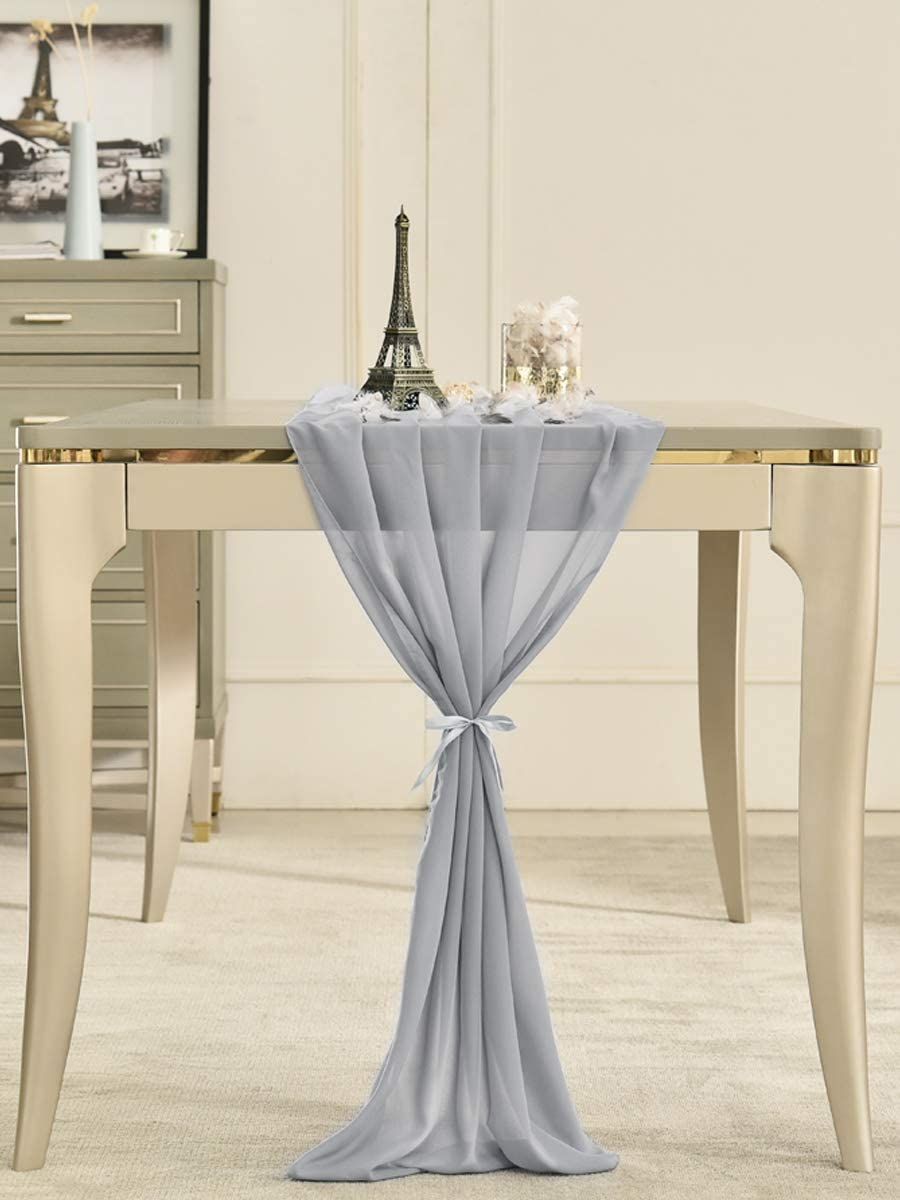 10ft Wedding Chiffon Table Runner Flowing Romantic Dusty Table Runner Sheer Bridal Party Shower Decorations Blue Gray