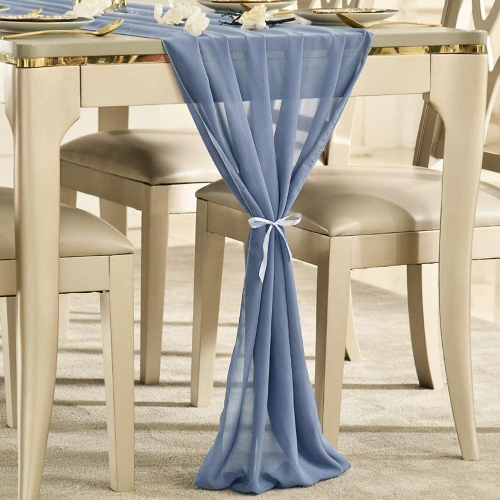 10ft Wedding Chiffon Table Runner Flowing Romantic Dusty Table Runner Sheer Bridal Party Shower Decorations Blue Gray