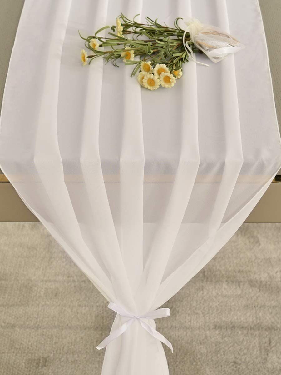 10ft Wedding Chiffon Table Runner Flowing Romantic Dusty Table Runner Sheer Bridal Party Shower Decorations Blue Gray