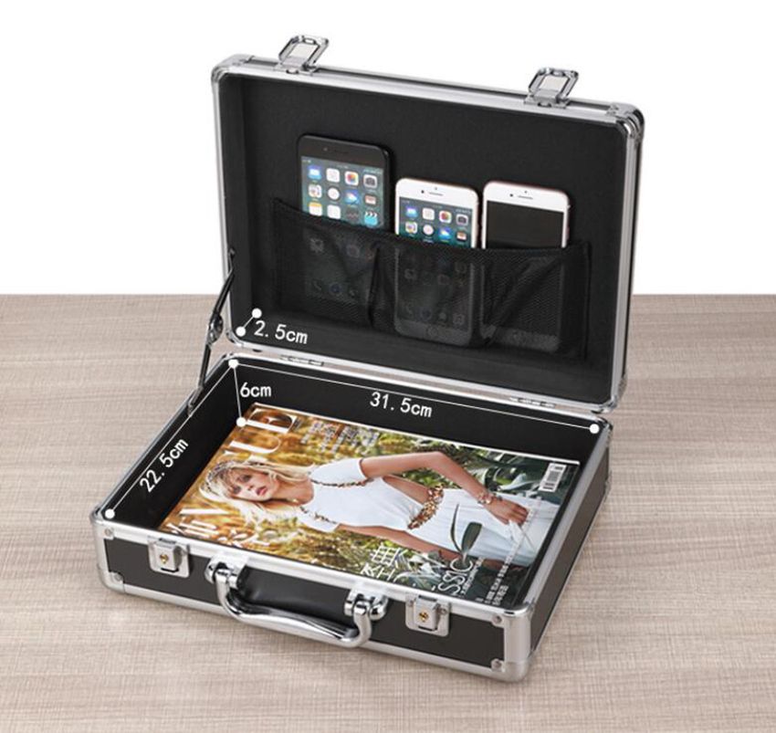 Aluminum Hard Case Briefcase Silver Black Tool Box