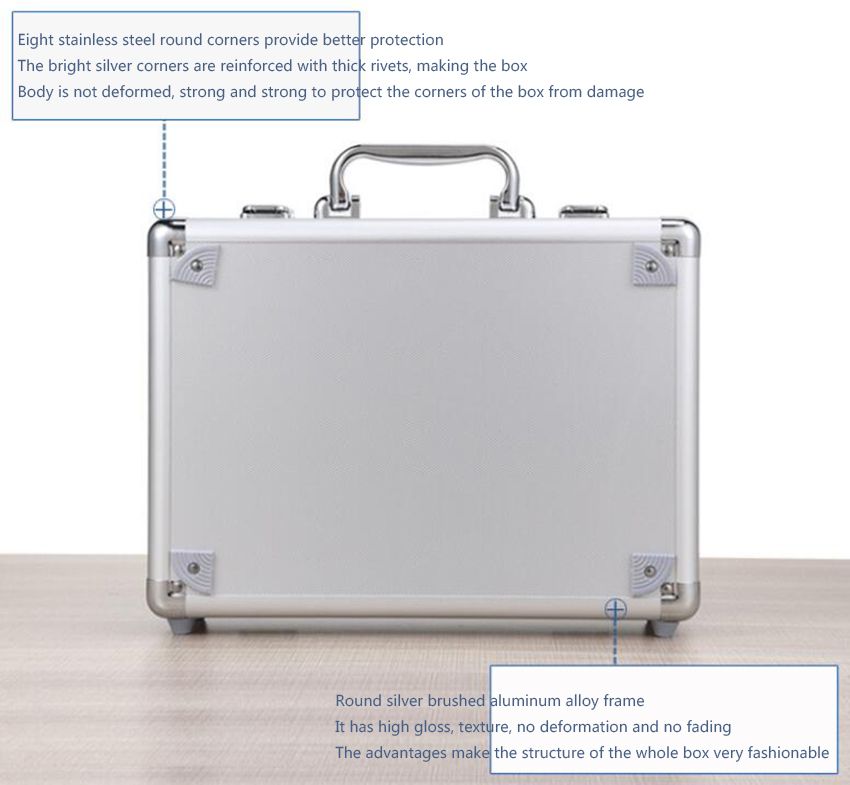 Aluminum Hard Case Briefcase Silver Black Tool Box