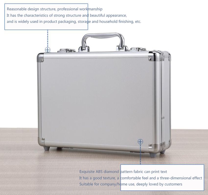 Aluminum Hard Case Briefcase Silver Black Tool Box