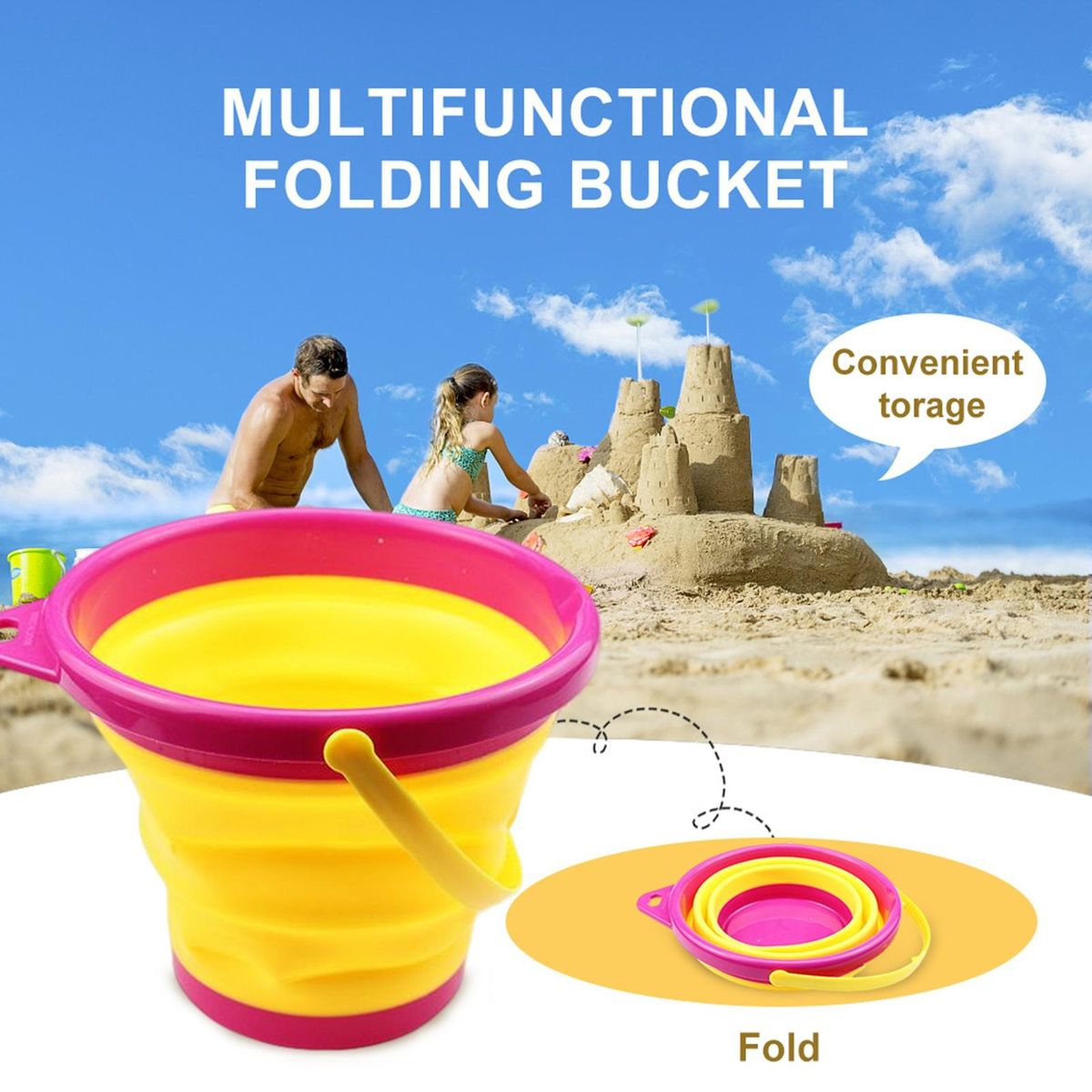 Folding Bucket Summer Beach Folding Bucket Yellow 1