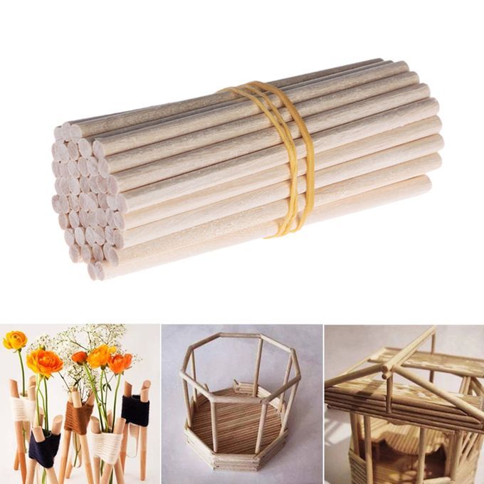 100Pcs Round Wooden Sticks Dowel Rods Counting Stick Building Model