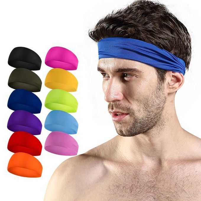 Elasti  Sweatband Sports Gym Headband Anti-Slip Men Breathable Basketball-dark Blue