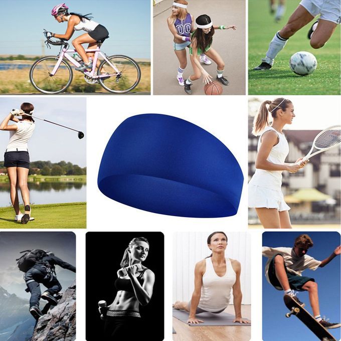 Elasti  Sweatband Sports Gym Headband Anti-Slip Men Breathable Basketball-dark Blue