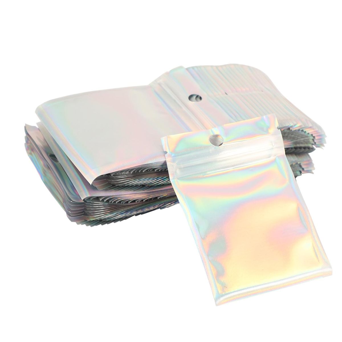 200 Pieces Resealable Smell Proof Bags Foil Pouch Bag Flat Zipper Closure Bag for Party Favor Food Storage Holographic Color 275 x 4 Inch