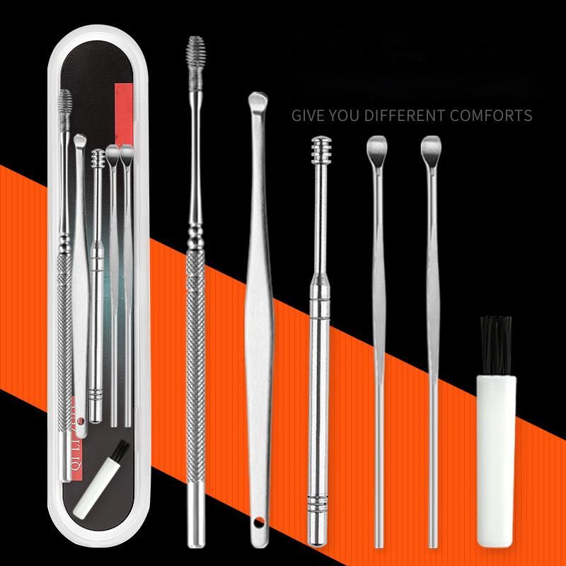 6Pcs Ear Pick Cleaning Set Health Care Tool Ear Wax Remover Cleaner Curette Kit