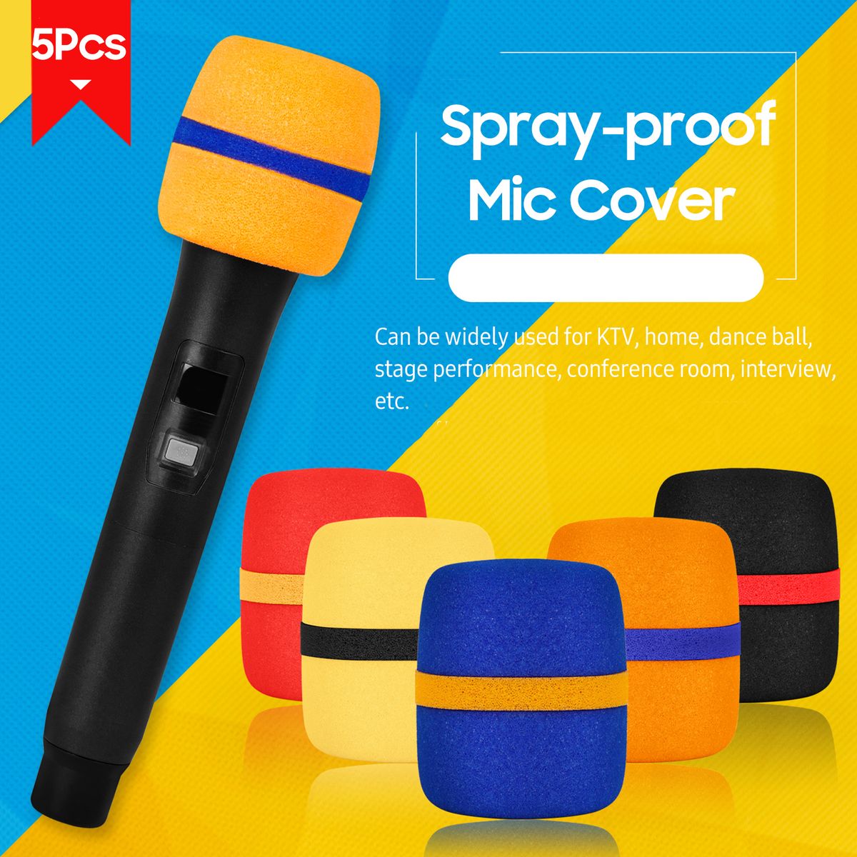 5 Pack Thick Foam Mic Cover Handheld Microphone Windscreen