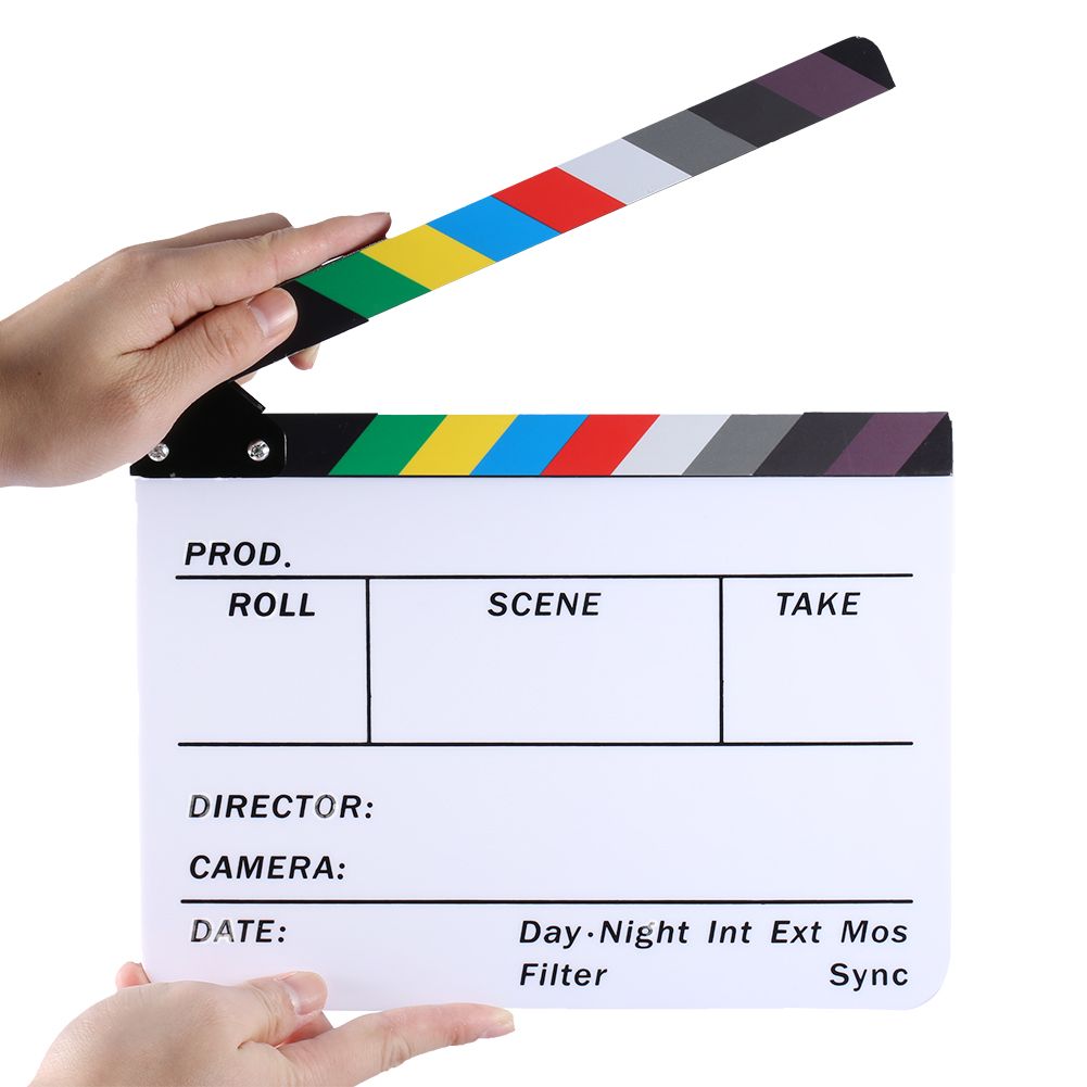 Acrylic Plastic 10x8/25x20cm Dry Erase Director's Film Clapboard Cut Action Scene Clapper Board Slate With Color Sticks