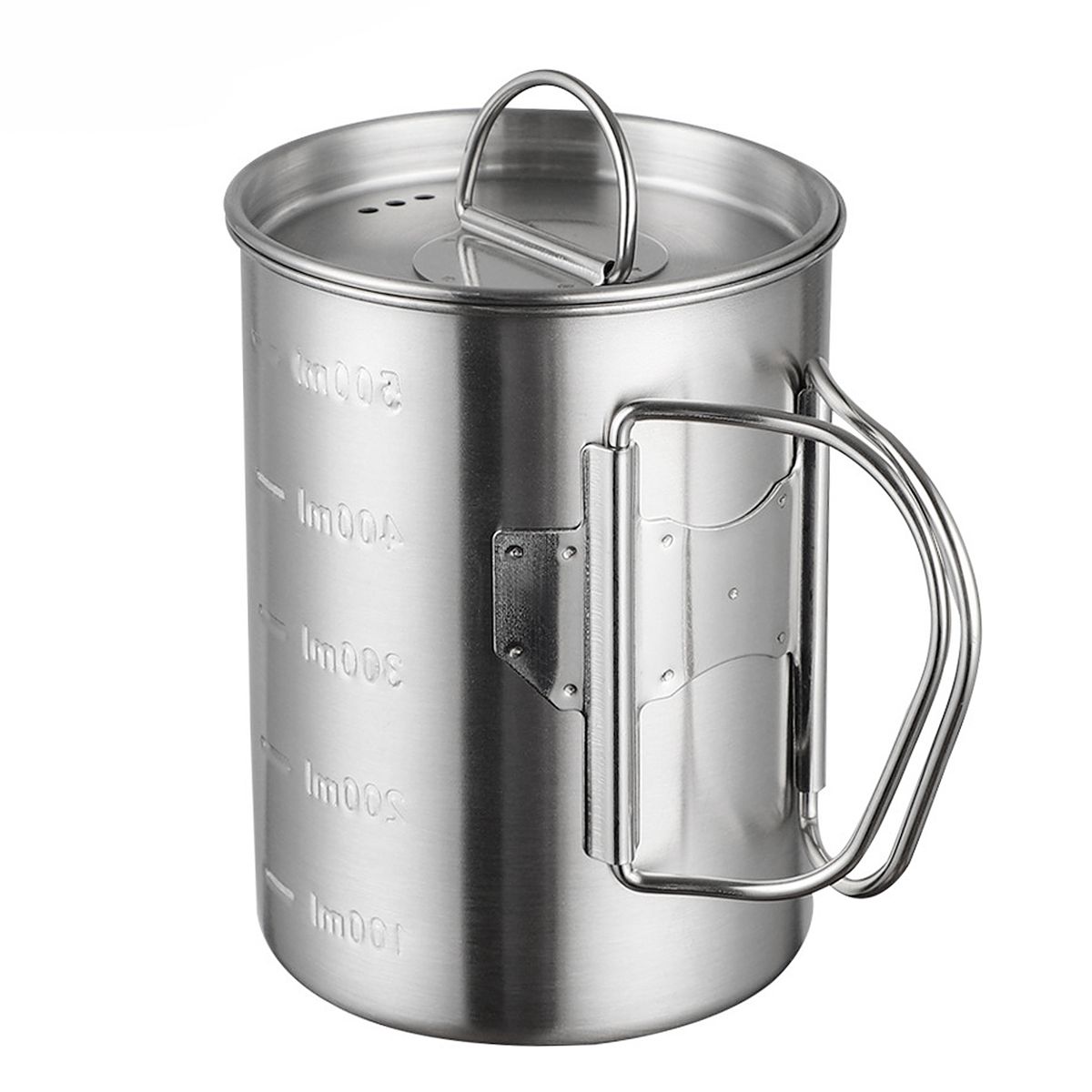 Camping Cup Pot With Foldable Handles And Lid Stainless