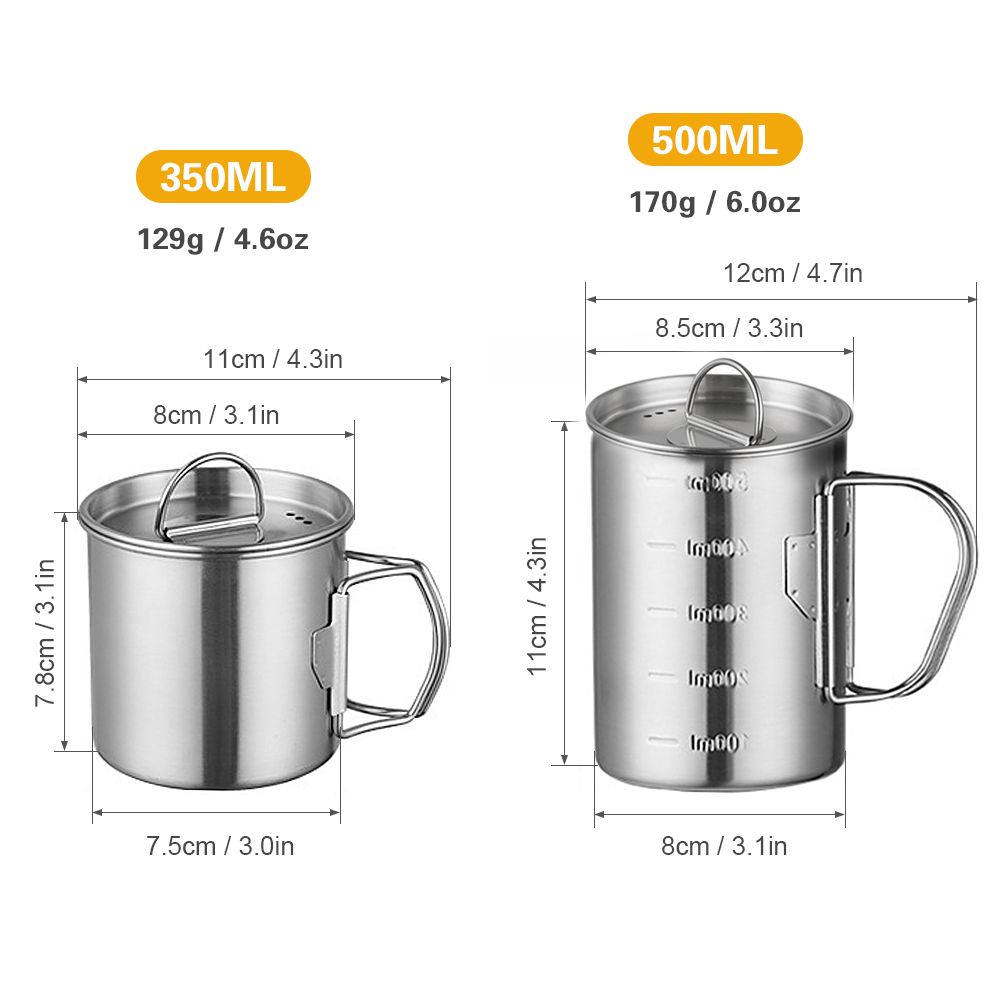 Camping Cup Pot With Foldable Handles And Lid Stainless