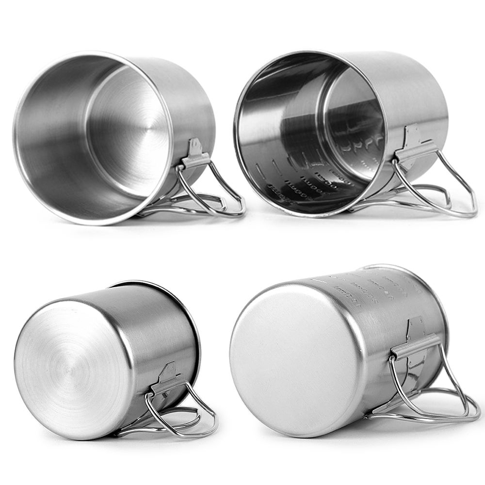 Camping Cup Pot With Foldable Handles And Lid Stainless