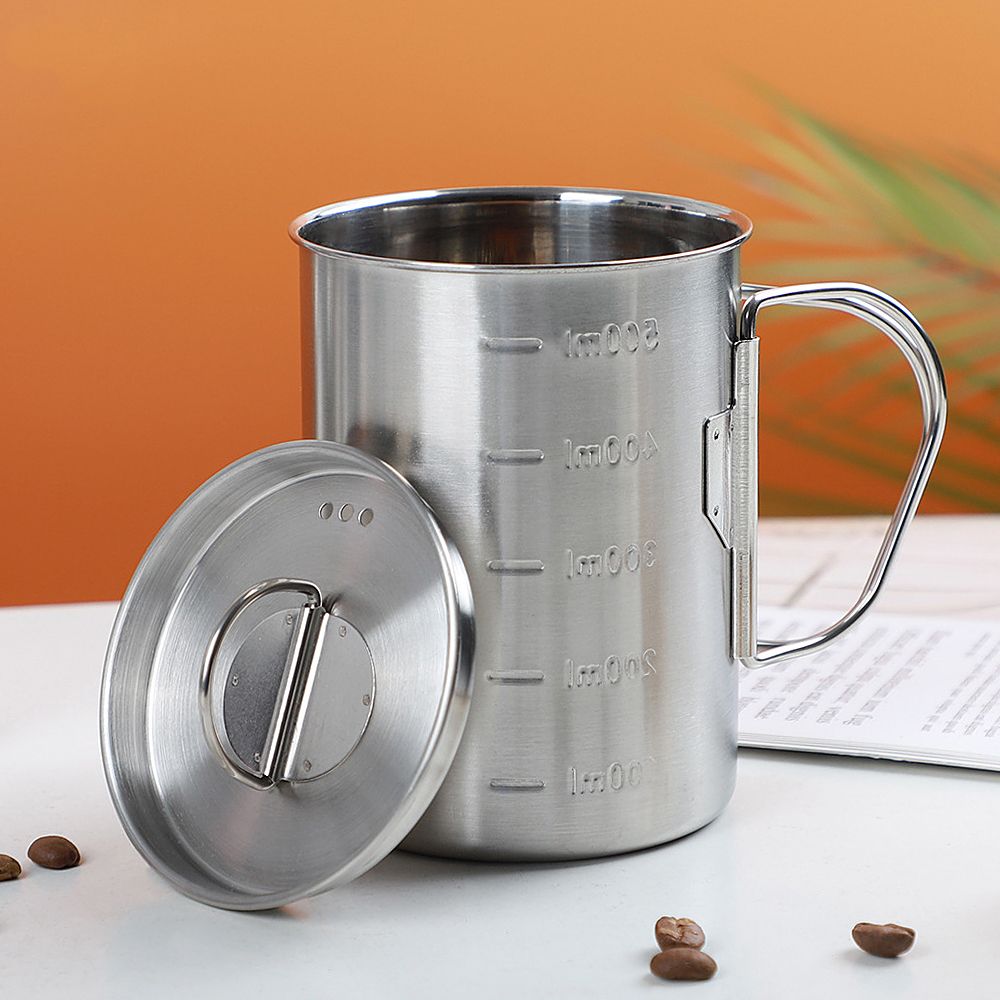 Camping Cup Pot With Foldable Handles And Lid Stainless