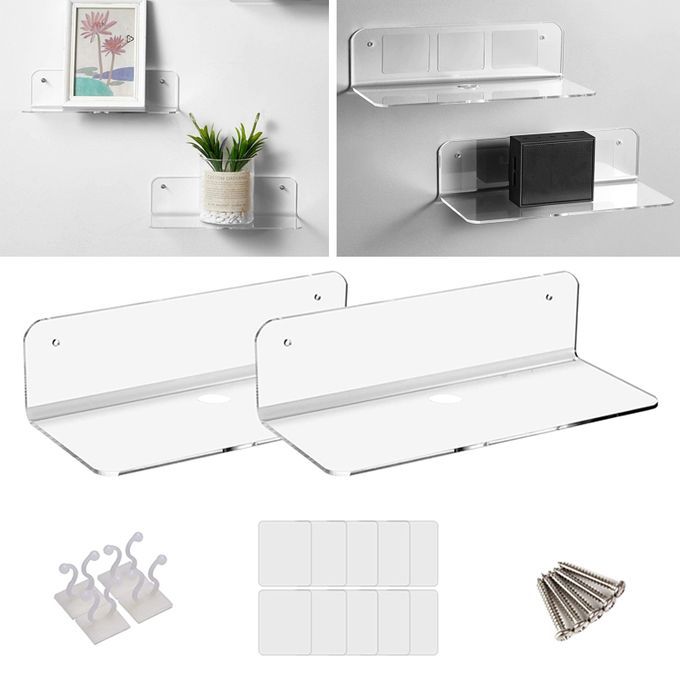 2Pcs Acrylic Floating Wall Rack Small Display Shelf For Wireless Clear