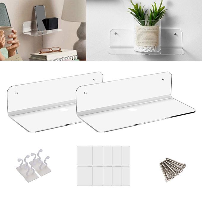 2Pcs Acrylic Floating Wall Rack Small Display Shelf For Wireless Clear