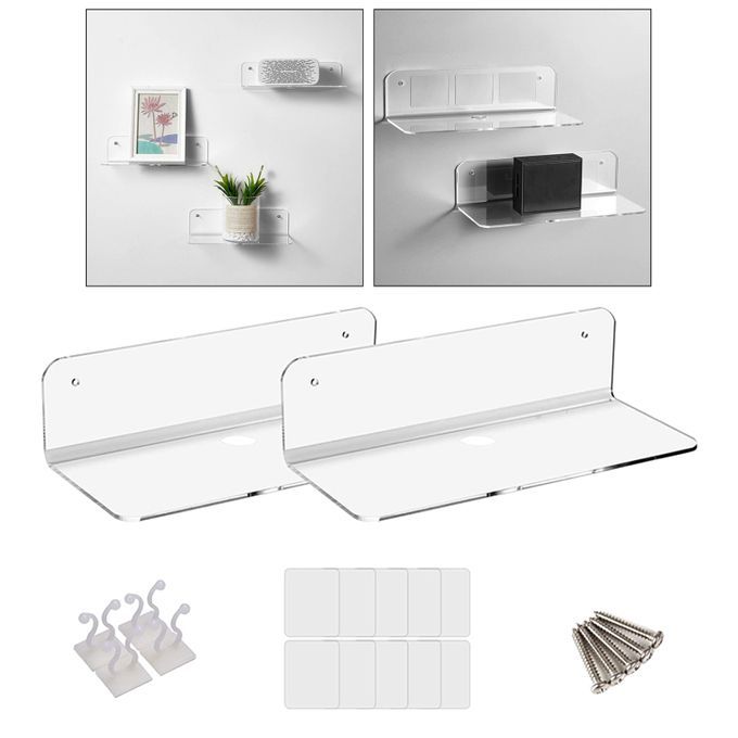 2Pcs Acrylic Floating Wall Rack Small Display Shelf For Wireless Clear