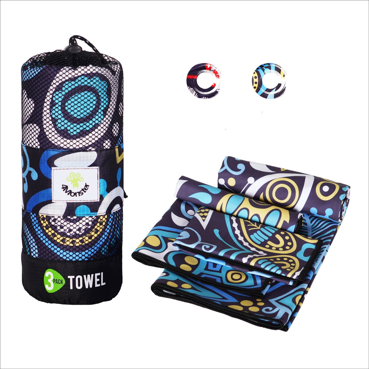 3 Size At 1 Pack Microfiber Printted Sport Towel