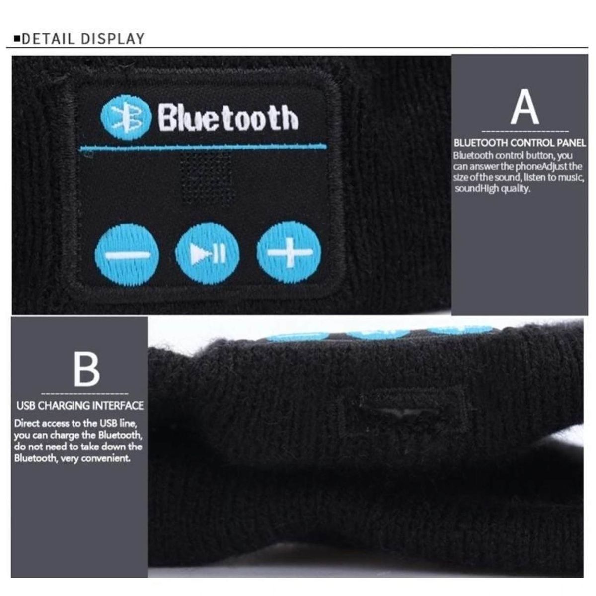 Bluetooth Knit Headband Sweatband Wireless Headphone HeadsetDarkGrey  BDZ