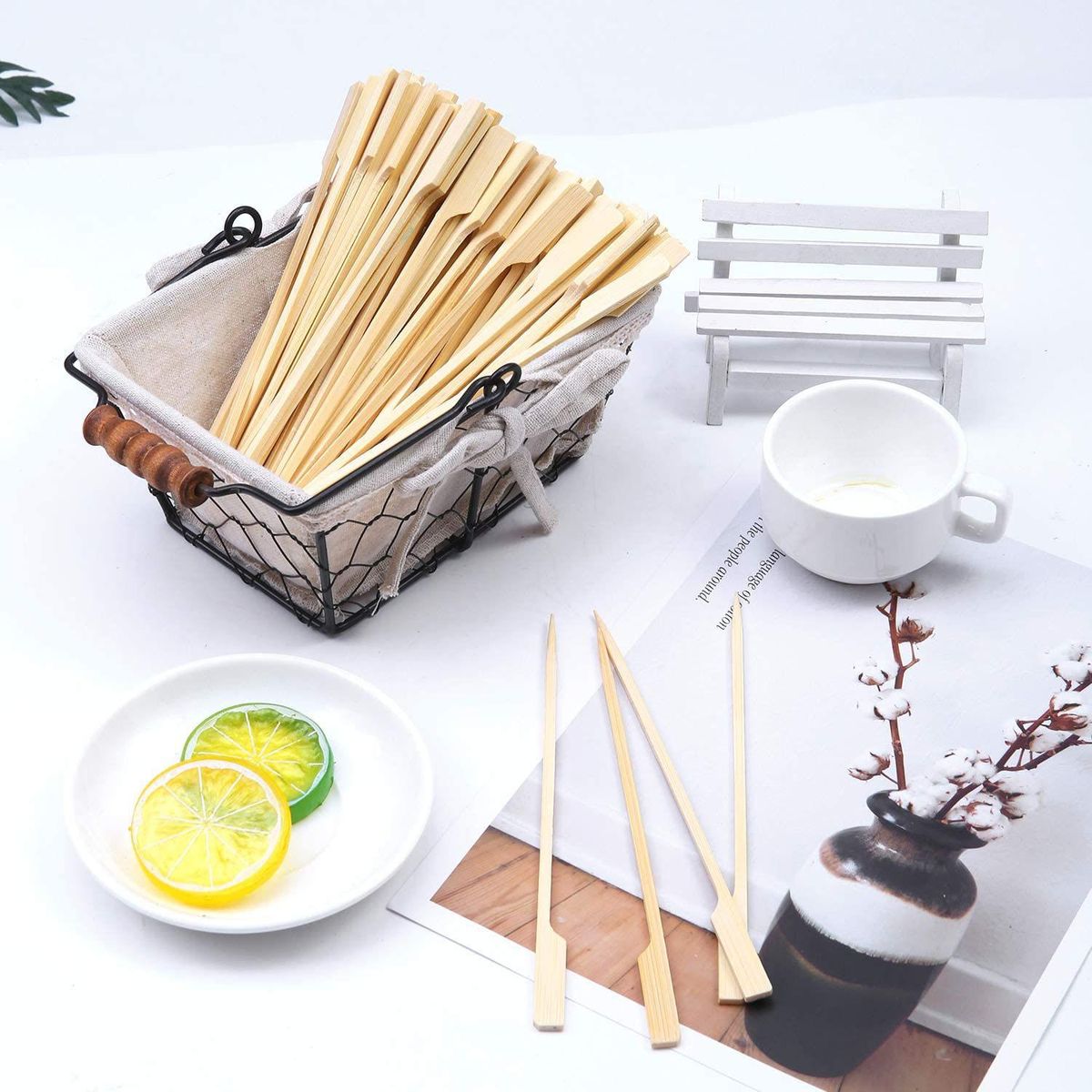 500Pcs Bamboo Paddle Skewers Barbecue Bamboo Skewers Sticks for Barbeque Kebabs Cocktails Buffets Party 12cm