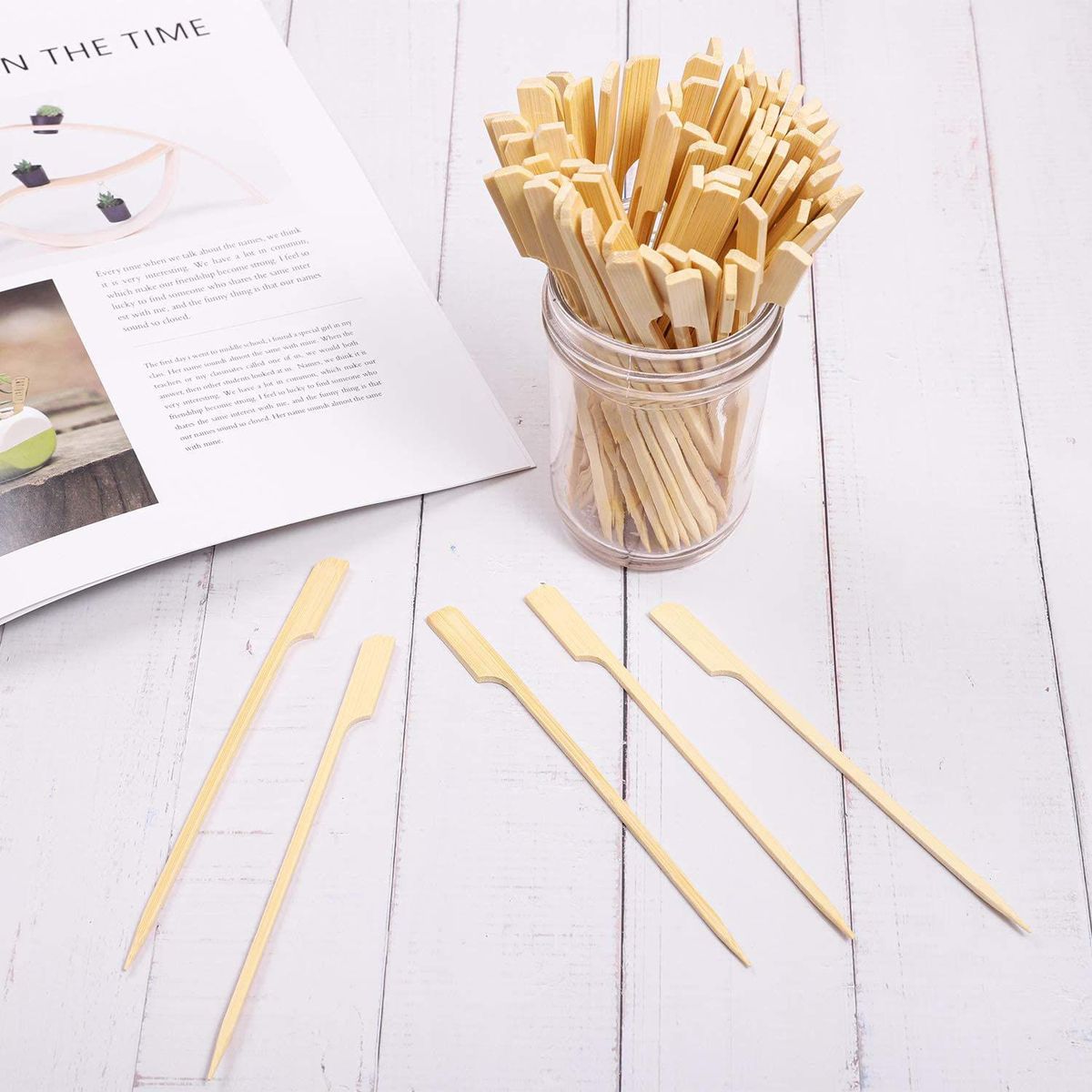 500Pcs Bamboo Paddle Skewers Barbecue Bamboo Skewers Sticks for Barbeque Kebabs Cocktails Buffets Party 12cm