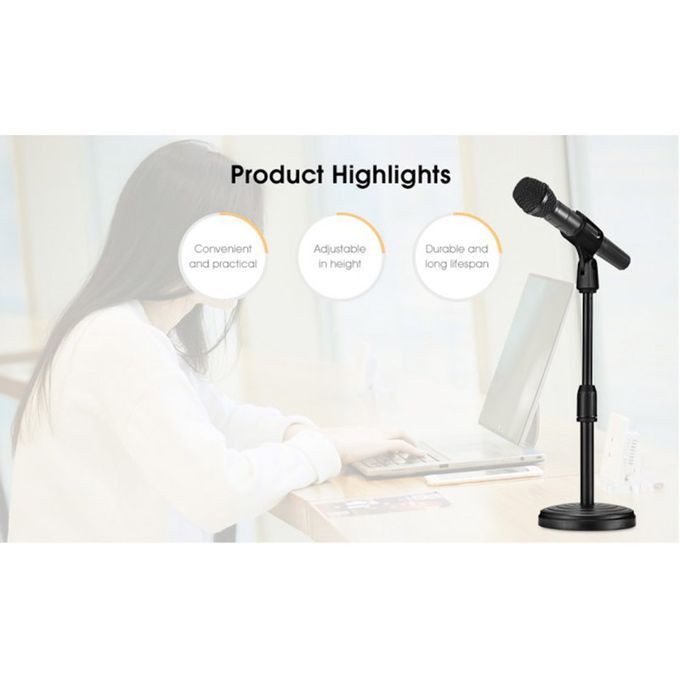 Microphone Stand With Compact Round Base Adj For Speech